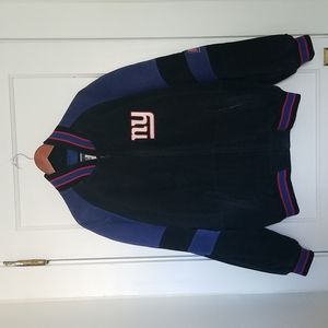 Men's Suede NFL "Giants" Bomber Coat/Jacket Size L Black/Red/Blue